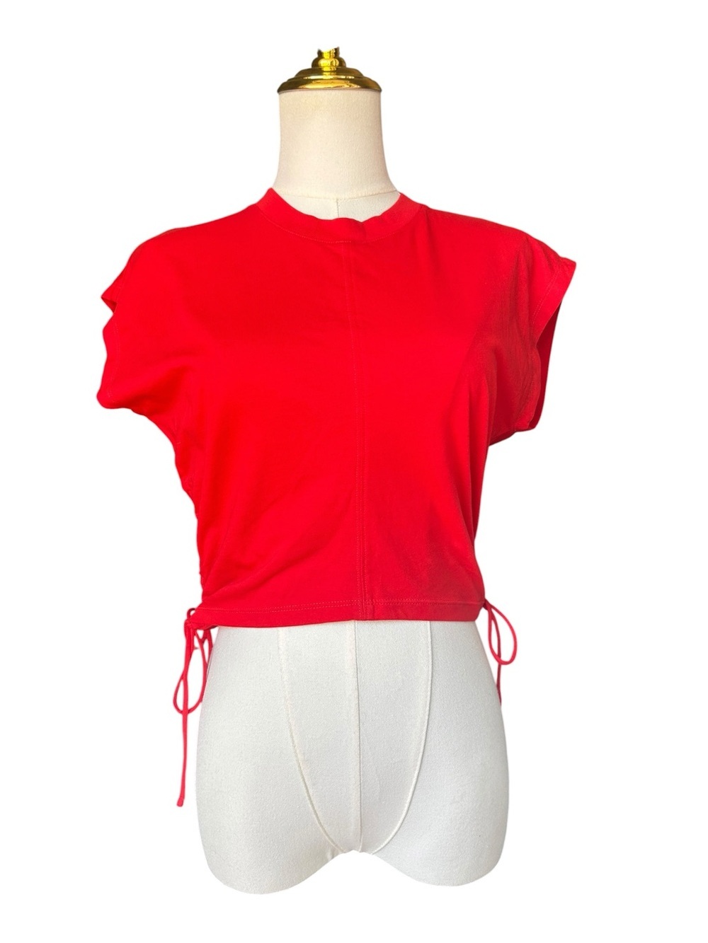 Wilfred Red With Side Ruching Drawstring Cropped Tee XXS